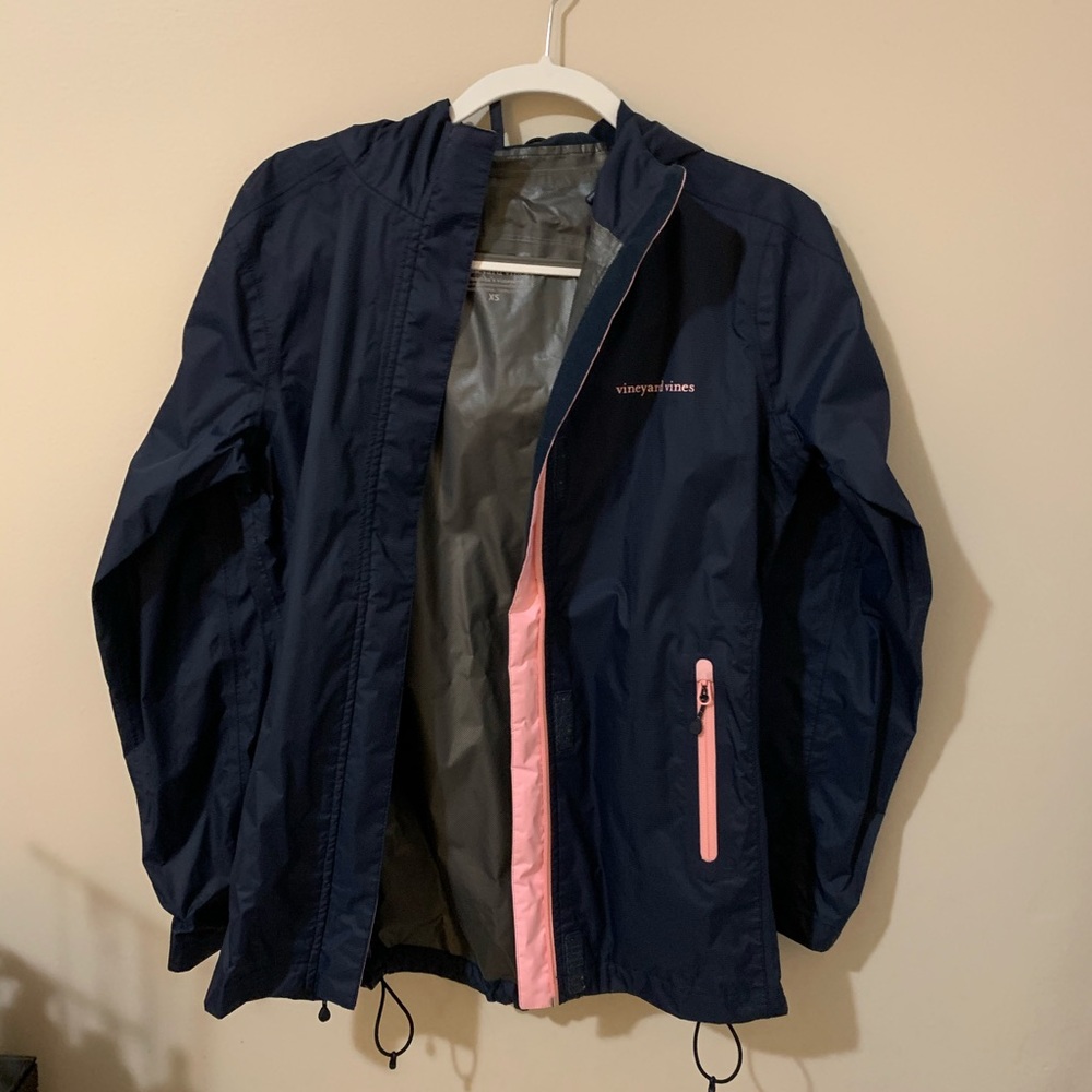 Navy and light pink Vineyard Vines Rain Jacket
